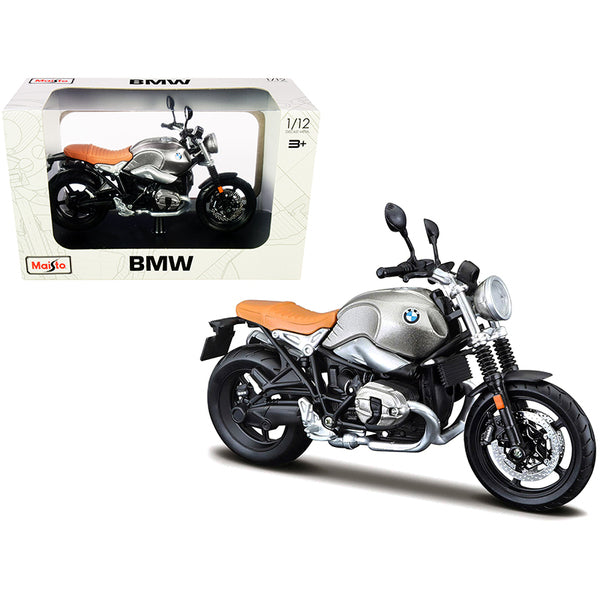 BMW R nineT Scrambler Meatllic Gray with Plastic Display Stand 1/12 Diecast Motorcycle Model by Maisto