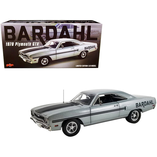 1970 Plymouth GTX Drag Car Gray Metallic with Black Stripes "Bardahl" Limited Edition to 540 pieces Worldwide 1/18 Diecast Model Car by GMP