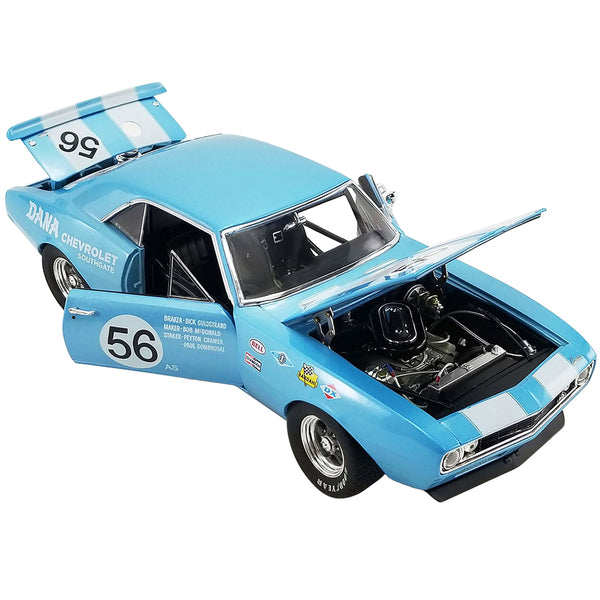 1967 Chevrolet Camaro Z/28 Trans Am #56 "Dana Chevrolet Southgate" Light Blue with White Stripes and Graphics Limited Edition to 600 pieces Worldwide "ACME Exclusive" Series 1/18 Diecast Model Car by GMP