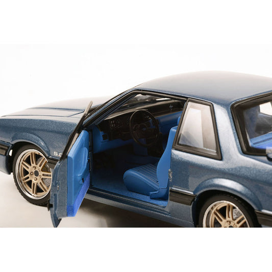 1989 Ford Mustang 5.0 LX Shadow Blue Metallic with Custom 7-Spoke Wheels and Blue Interior "Detroit Speed Inc." Limited Edition to 996 pieces Worldwide 1/18 Diecast Model Car by GMP