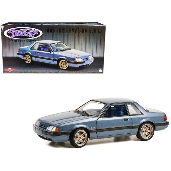 1989 Ford Mustang 5.0 LX Shadow Blue Metallic with Custom 7-Spoke Wheels and Blue Interior "Detroit Speed Inc." Limited Edition to 996 pieces Worldwide 1/18 Diecast Model Car by GMP