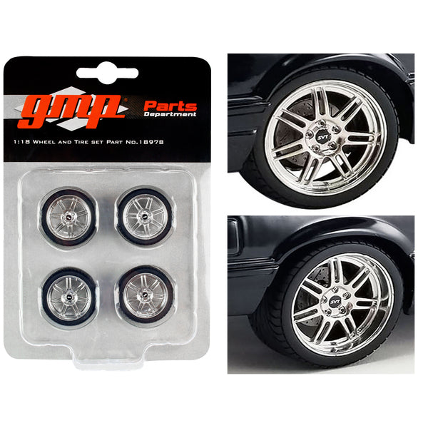 Custom SVT 7-Spoke Wheel & Tire Set of 4 pieces from "1990 Ford Mustang 5.0 Custom" 1/18 Scale Model by GMP