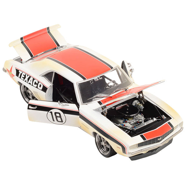 1969 Chevrolet Camaro RS #18 White with Red and Black Stripes (Raced Version) "Pro Touring - Texaco" Limited Edition to 498 pieces Worldwide 1/18 Diecast Model Car by GMP