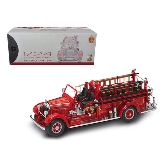 1935 Mack Type 75BX Fire Engine Truck Red with Accessories 1/24 Diecast Model by Road Signature