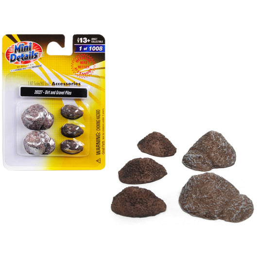 Dirt and Gravel Piles 5 piece Accessory Set for 1/87 (HO) Scale Models by Classic Metal Works