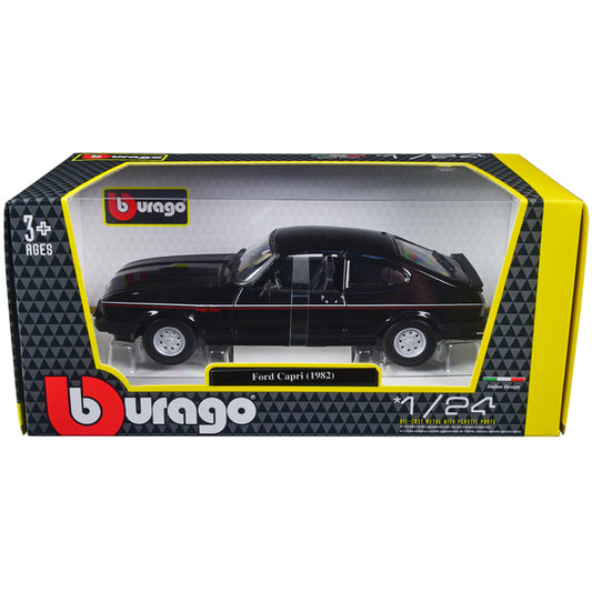 1982 Ford Capri Black with Stripes 1/24 Diecast Model Car by Bburago