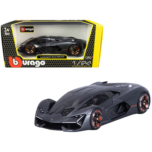 Lamborghini Terzo Millennio Dark Gray Metallic with Black Top and Carbon Accents 1/24 Diecast Model Car by Bburago