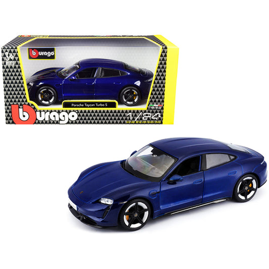 Porsche Taycan Turbo S Blue Metallic 1/24 Diecast Model Car by Bburago