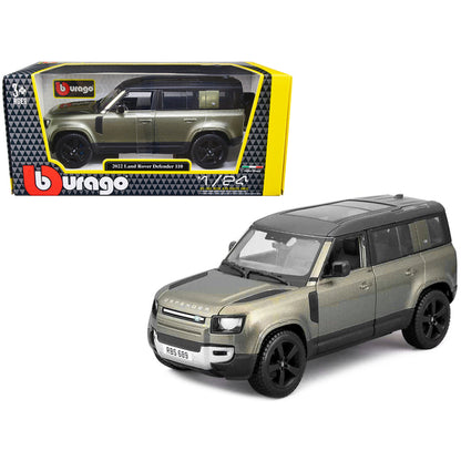 2022 Land Rover Defender 110 Green Metallic with Black Top and Sunroof 1/24 Diecast Model Car by Bburago