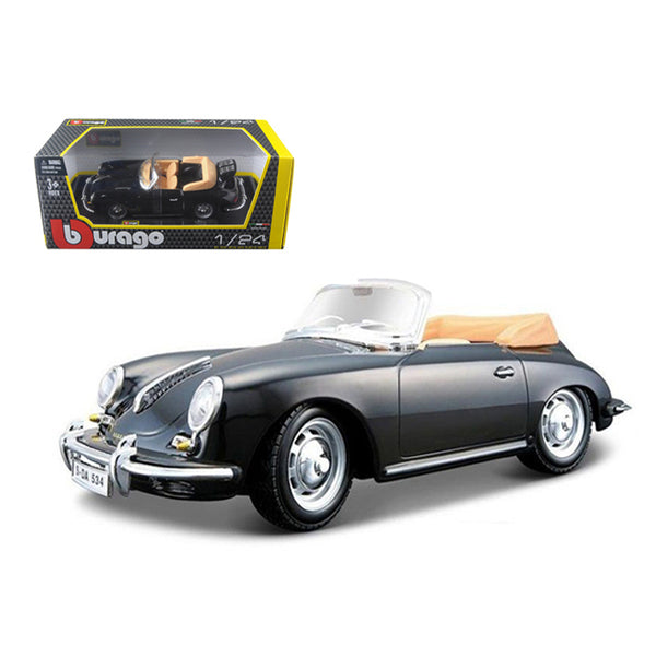 1961 Porsche 356 B Cabriolet Black 1/24 Diecast Model Car by Bburago