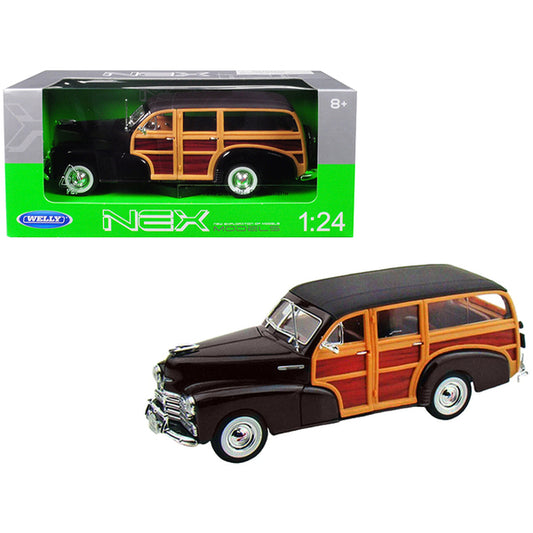 1948 Chevrolet Woody Fleetmaster Dark Brown 1/24 Diecast Model Car by Welly