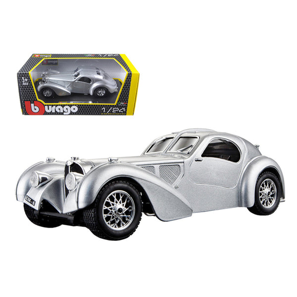 Bugatti Atlantic RHD (Right Hand Drive) Silver Metallic 1/24 Diecast Model Car by Bburago