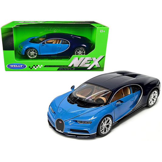 Bugatti Chiron Blue and Dark Blue Two-Tone "NEX Models" Series 1/24 Diecast Model Car by Welly