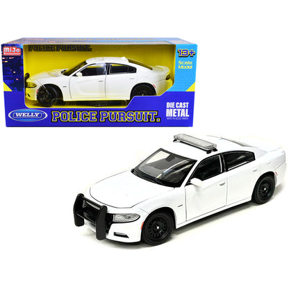 2016 Dodge Charger Pursuit Police Interceptor White Unmarked "Police Pursuit" Series 1/24 Diecast Model Car by Welly