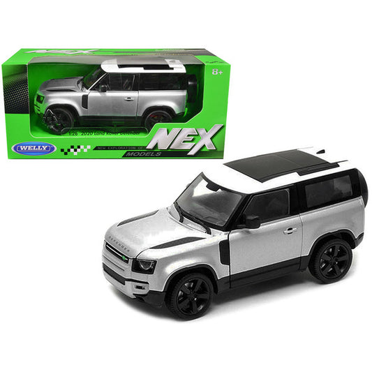 2020 Land Rover Defender Silver Metallic with White Top "NEX Models" 1/24 Diecast Model Car by Welly