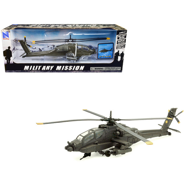 Boeing AH-64 Apache Attack Helicopter Olive Drab "United States Army" "Military Mission" Series 1/55 Diecast Model by New Ray