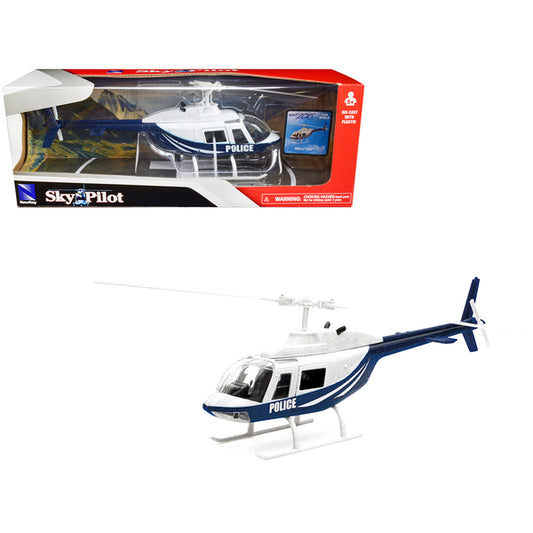 Bell 206 Helicopter Dark Blue and White "Police" "Sky Pilot" Series 1/34 Diecast Model by New Ray