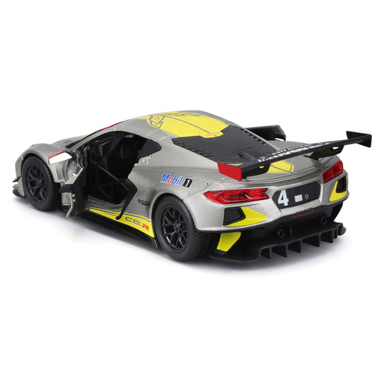 2020 Chevrolet Corvette C8.R #4 Silver Metallic with Yellow Stripes "Race" Series 1/24 Diecast Model Car by Bburago