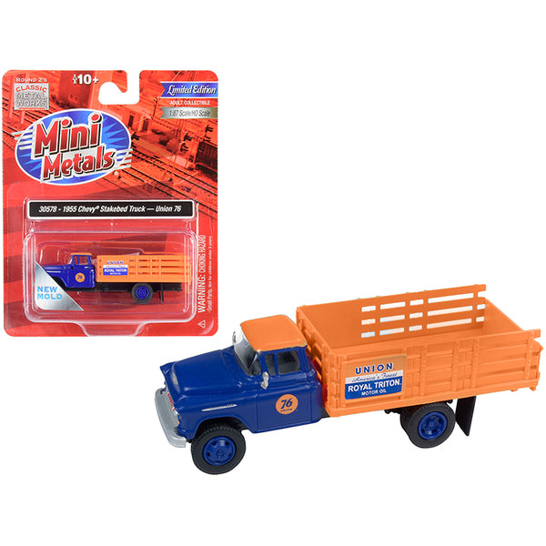 1955 Chevrolet Stakebed Truck "Union 76" Blue and Orange 1/87 (HO) Scale Model by Classic Metal Works