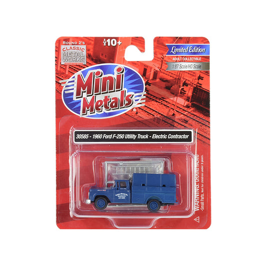 1960 Ford F-250 Utility Truck "Electric Contractor" Dark Blue 1/87 (HO) Scale Model by Classic Metal Works