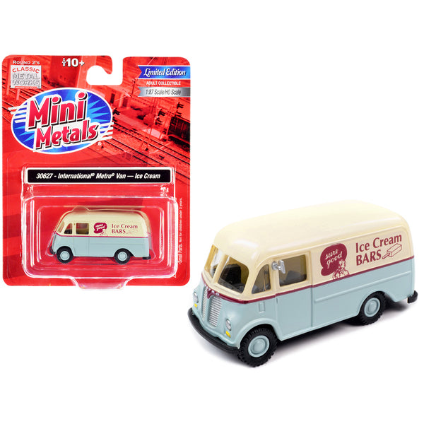 International Metro Van Light Blue and Cream with Red Stripes "Ice Cream Bars" 1/87 (HO) Scale Model Car by Classic Metal Works