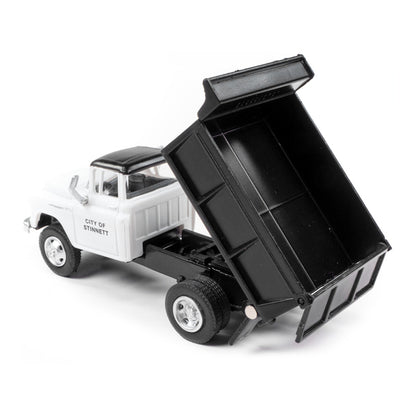 1955 Chevrolet Dump Truck White with Black Top "City of Stinnet Public Works" 1/87 (HO) Scale Model by Classic Metal Works