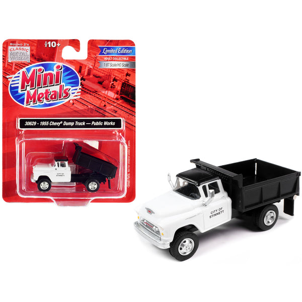 1955 Chevrolet Dump Truck White with Black Top "City of Stinnet Public Works" 1/87 (HO) Scale Model by Classic Metal Works