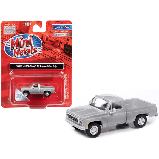 1979 Chevrolet Fleetside Pickup Truck Silver Metallic 1/87 (HO) Scale Model Car by Classic Metal Works