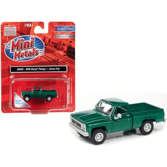 1979 Chevrolet Fleetside Pickup Truck Green Metallic 1/87 (HO) Scale Model Car by Classic Metal Works