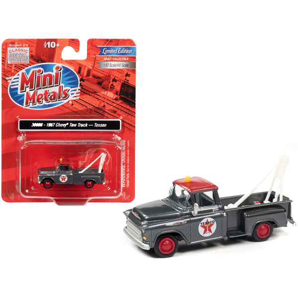 1957 Chevrolet Stepside Tow Truck "Texaco" Gray Metallic with Red Top 1/87 (HO) Scale Model Car by Classic Metal Works