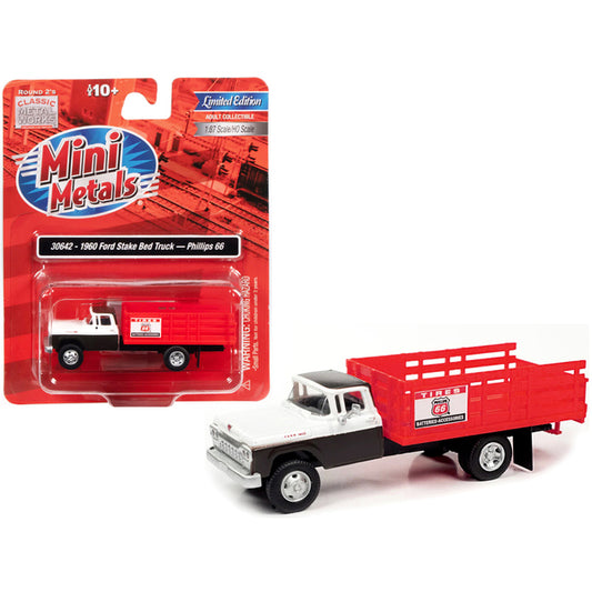 1960 Ford Stake Bed Truck "Phillips 66" Black and White with Red Stakes 1/87 (HO) Scale Model Car by Classic Metal Works