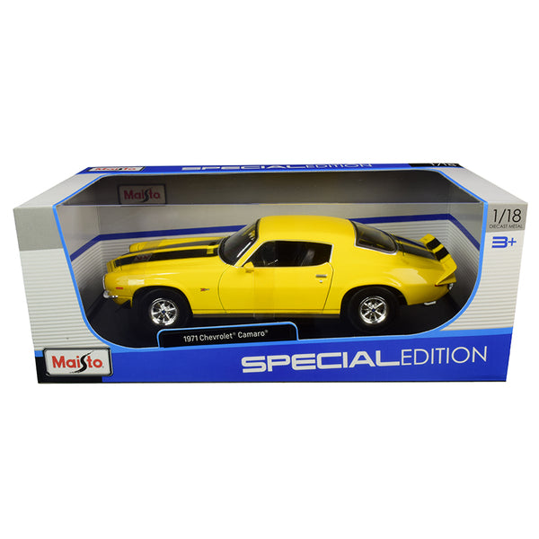 1971 Chevrolet Camaro Yellow with Black Stripes 1/18 Diecast Model Car by Maisto