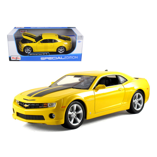 2010 Chevrolet Camaro SS RS Yellow with Black Stripes 1/18 Diecast Model Car by Maisto