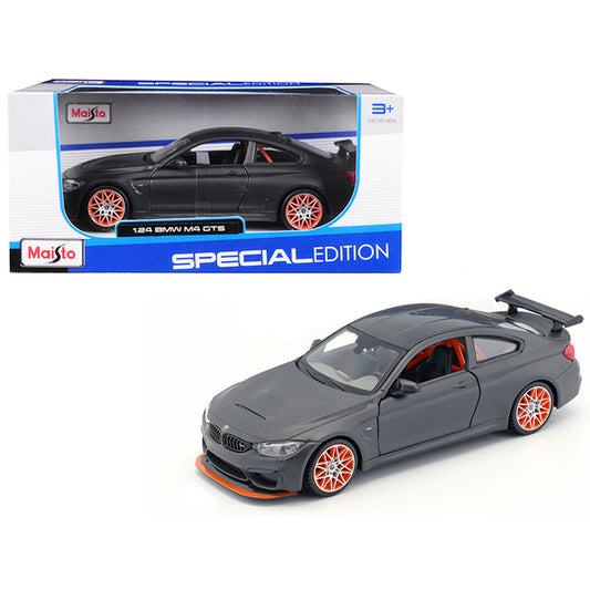 BMW M4 GTS Gray with Carbon Top and Orange Wheels 1/24 Diecast Model Car by Maisto