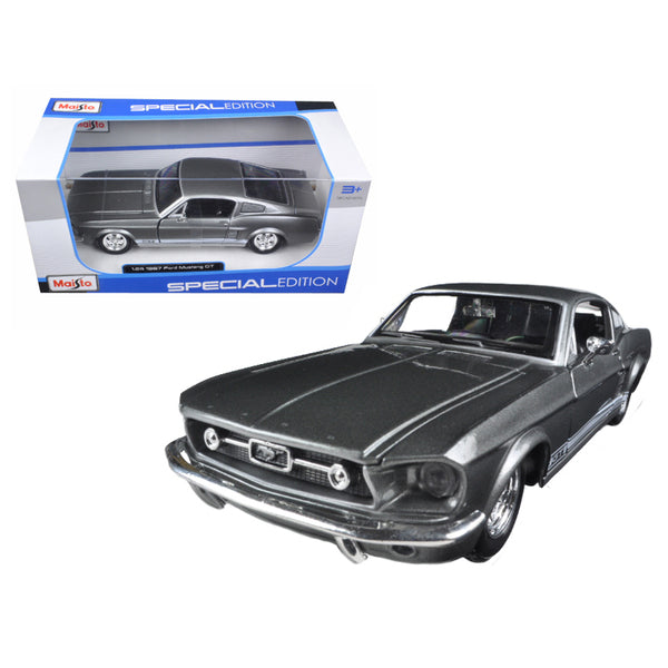 1967 Ford Mustang GT Gray Metallic with White Stripes 1/24 Diecast Model Car by Maisto