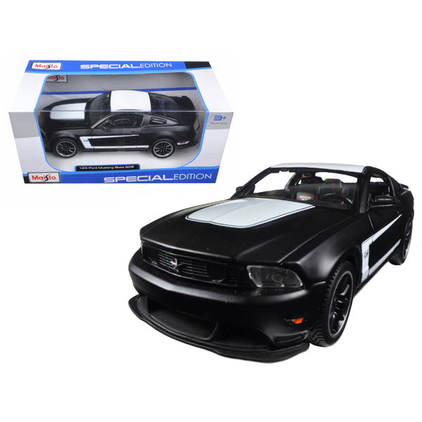 2012 Ford Mustang Boss 302 Matt Black and White 1/24 Diecast Model Car by Maisto