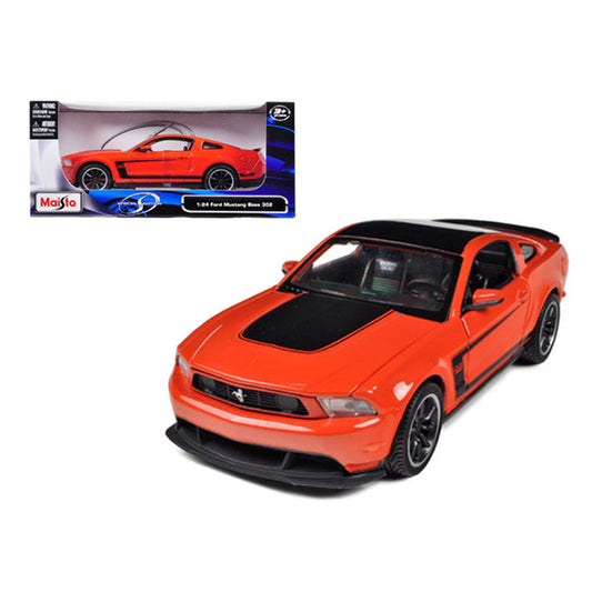 2012 Ford Mustang Boss 302 Orange and Black 1/24 Diecast Model Car by Maisto