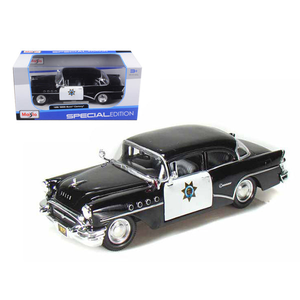 1955 Buick Century Police Car Black and White 1/26 Diecast Model Car by Maisto