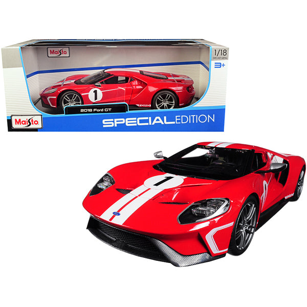 2018 Ford GT #1 Red with White Stripes Heritage Special Edition 1/18 Diecast Model Car by Maisto