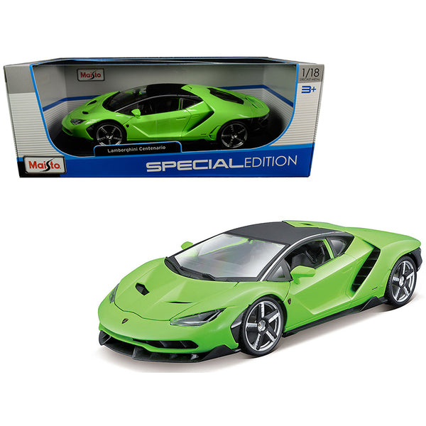 Lamborghini Centenario Lime Green with Matt Black Top 1/18 Diecast Model Car by Maisto