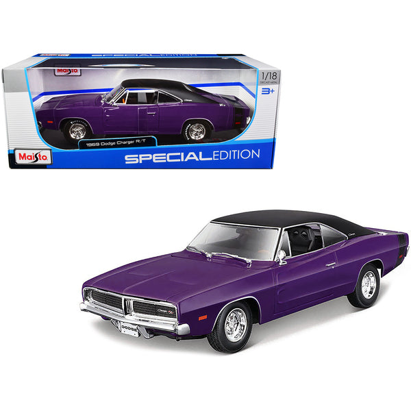 1969 Dodge Charger R/T Purple with Matt Black Top and Black Tail Stripe "Special Edition" 1/18 Diecast Model Car by Maisto