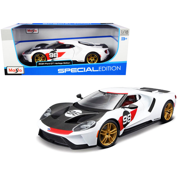 2021 Ford GT #98 White "Heritage Edition" 1/18 Diecast Model Car by Maisto