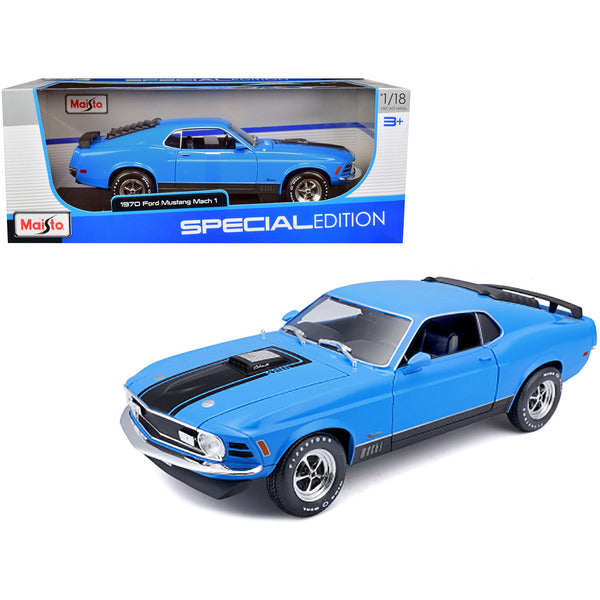 1970 Ford Mustang Mach 1 428 Blue with Black Stripes "Special Edition" 1/18 Diecast Model Car by Maisto