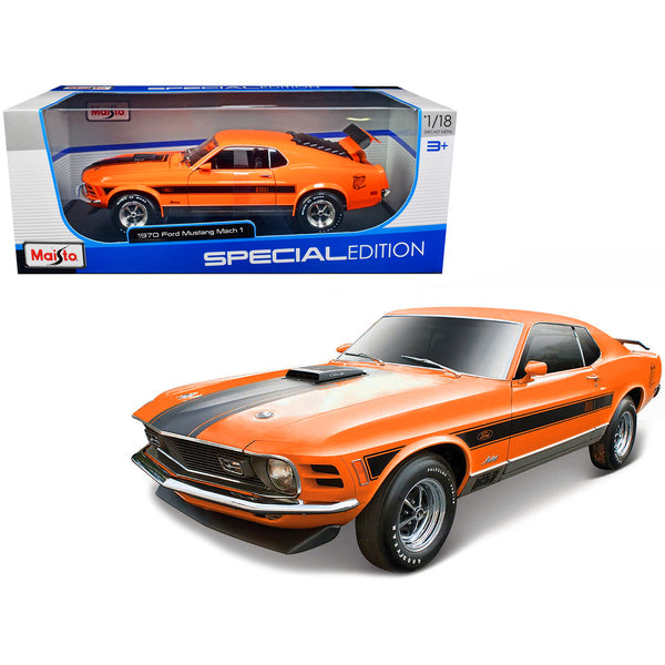 1970 Ford Mustang Mach 1 428 "Twister Special" Orange with Black Stripes "Special Edition" 1/18 Diecast Model Car by Maisto