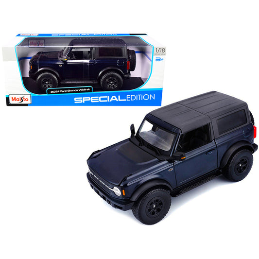 2021 Ford Bronco Wildtrak Dark Blue Metallic with Dark Gray Top "Special Edition" 1/18 Diecast Model Car by Maisto