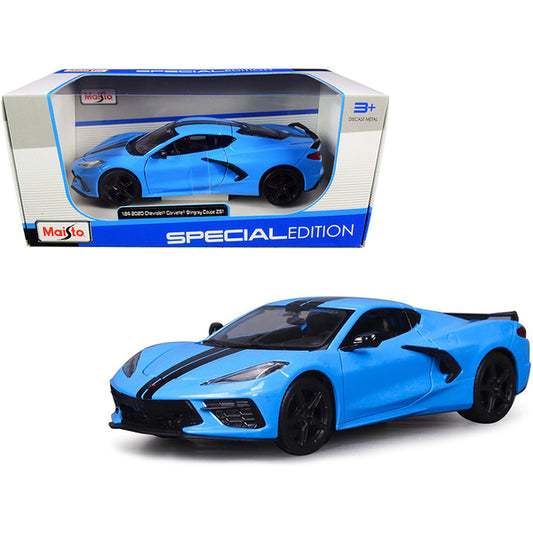 2020 Chevrolet Corvette Stingray Z51 Coupe Blue with Black Stripes 1/24 Diecast Model Car by Maisto