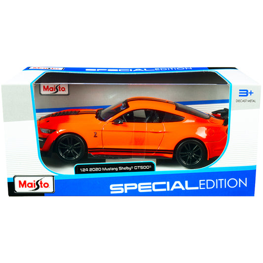 2020 Ford Mustang Shelby GT500 Bright Orange with Black Stripes 1/24 Diecast Model Car by Maisto