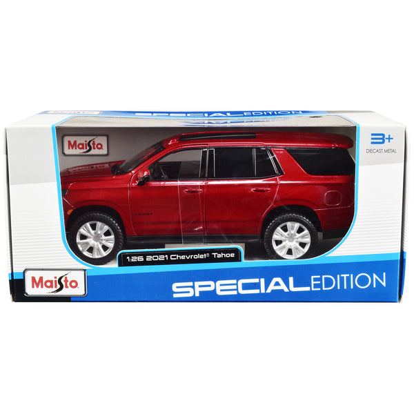 2021 Chevrolet Tahoe Red Metallic with Sunroof 1/24 Diecast Model Car by Maisto