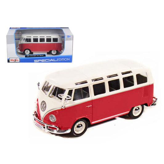 Volkswagen Van Samba Bus Red and White 1/25 Diecast Model by Maisto