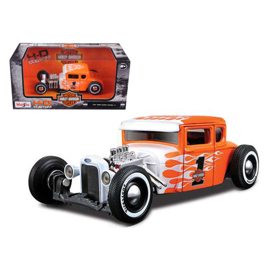 1929 Ford Model A #1 "Harley Davidson" Orange with White Flames 1/24 Diecast Model Car by Maisto